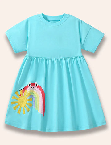 Cartoon Rainbow Appliqué Dress